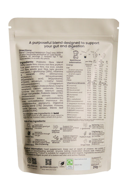 Package of a health supplement with text and QR code on a white background