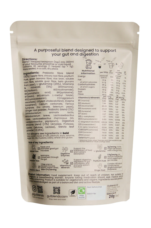 Package of a health supplement with text and QR code on a white background